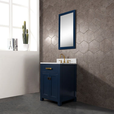 Madison 24-Inch Single Sink Carrara White Marble Vanity In Monarch Blue Vanity Water Creation